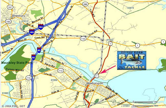 Map to Bridge Road Bait and Tackle in Salisbury, MA